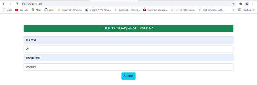 HTTP POST Request VUE+WEB API